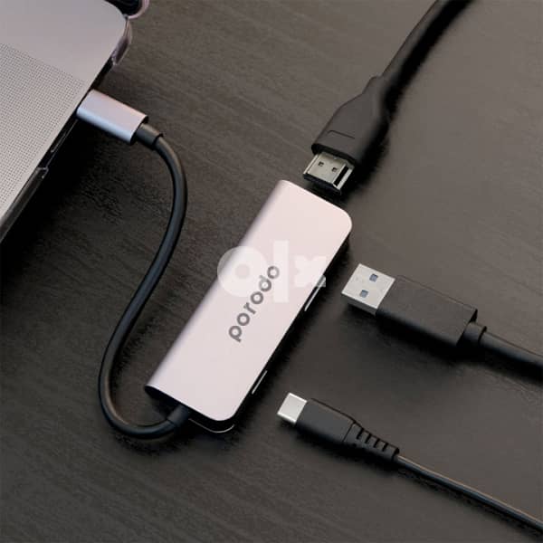 Porodo 3in1 Aluminum USB-C Hub 4K HDMI 87W Power Delivery and USB 2.0 1