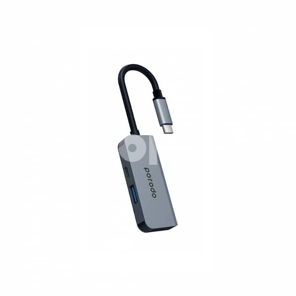 Porodo 3in1 Aluminum USB-C Hub 4K HDMI 87W Power Delivery and USB 2.0 2