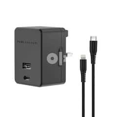 Powerology Dual Port Ultra-Quick PD Charger 32W Black-lighting cable 0