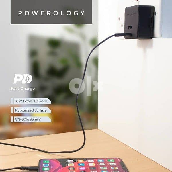 Powerology Dual Port Ultra-Quick PD Charger 32W Black-lighting cable 3
