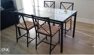 IKEA glass dining table + 4 chairs
