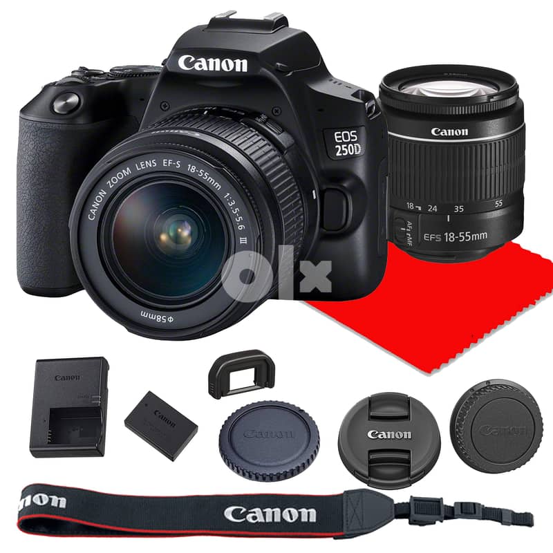 Canon 250D with extra lens , compatable bag and 4k capturing SD card 7