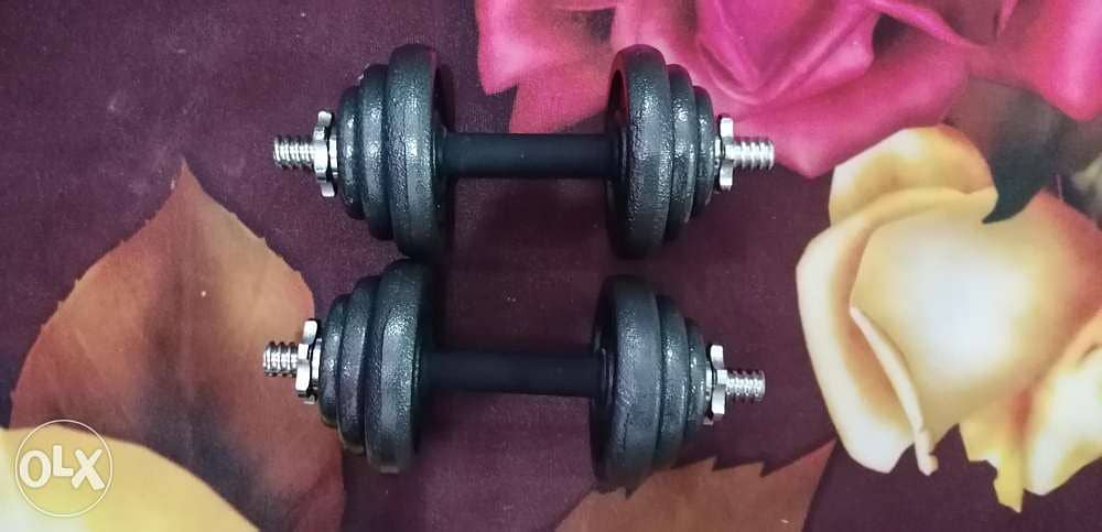 Dumbbells new only20 kg each side 10 kg new with the box finally price 1