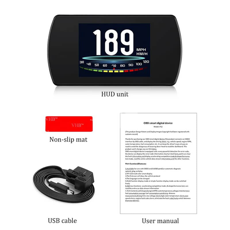 Smart Display 4.3inch Screen P12 Car HUD Head Up Display Security Syst 9