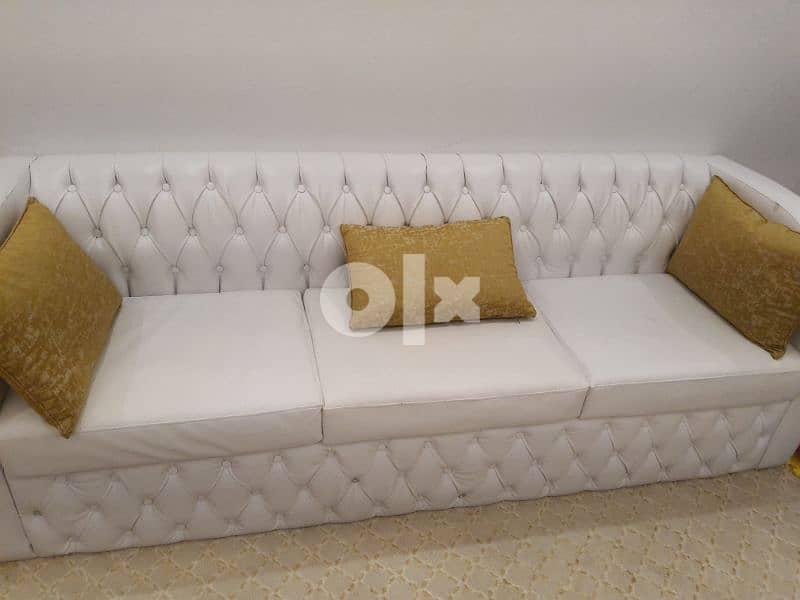 leather pure white sofa - gold cushions 1