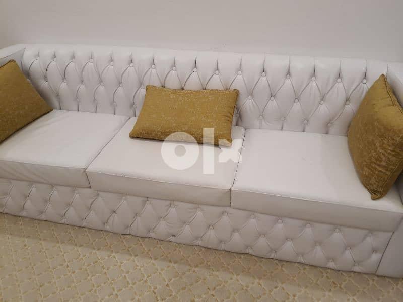 leather pure white sofa - gold cushions 2