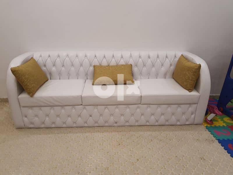 leather pure white sofa - gold cushions 3