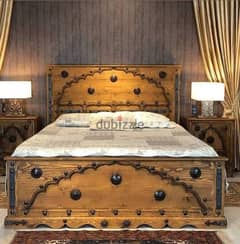 Wooden double bed with 2 side tables and dressing. hand carved.