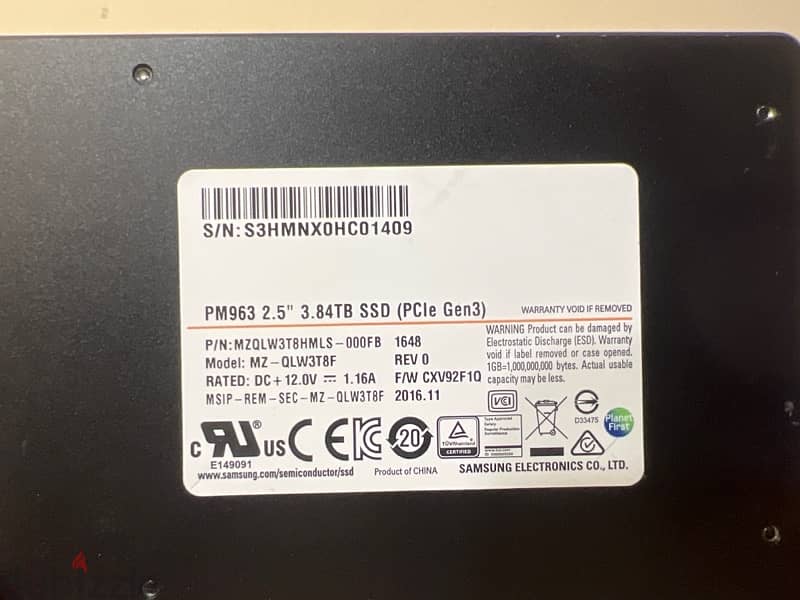 3.84 TB SSD Samsung PM963 U. 2 NVMe 2.5” 0
