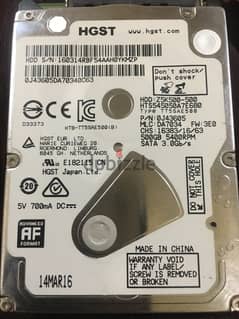 HGST laptop hard disk drive for sale.  500 gb capacity.