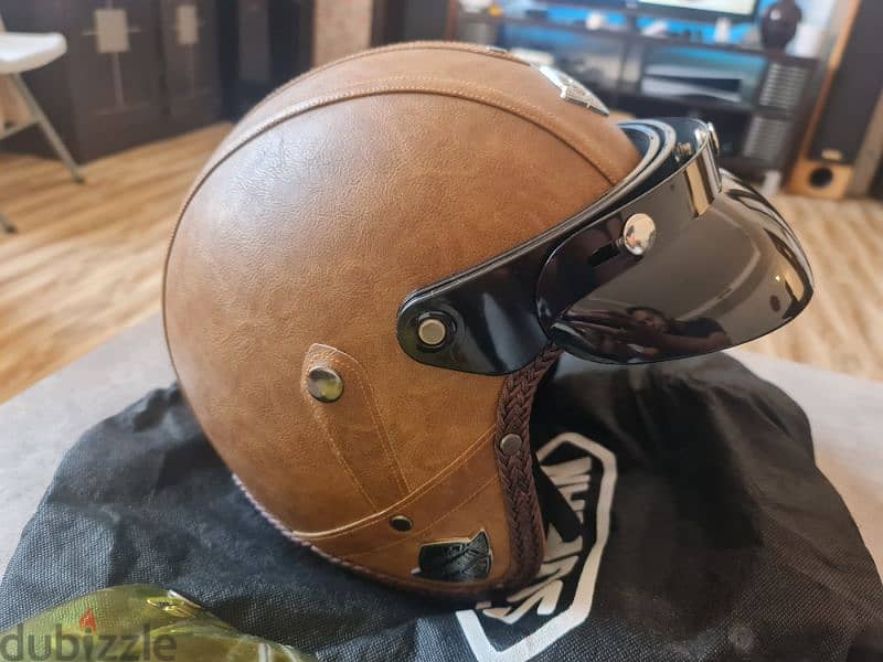 vintage leather helmet + night full face visor + vintage goggles 1