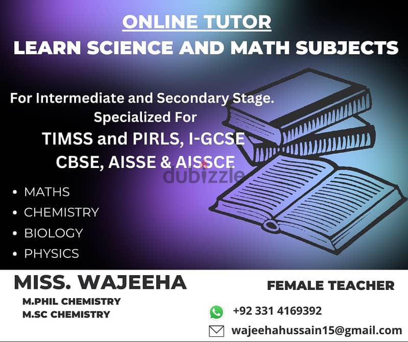 Online Tutor / Teacher Science Chemistry Math Subject 0