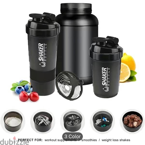 3 Tier Shaker Bottle, Protein Shakes With Powder Storage Box