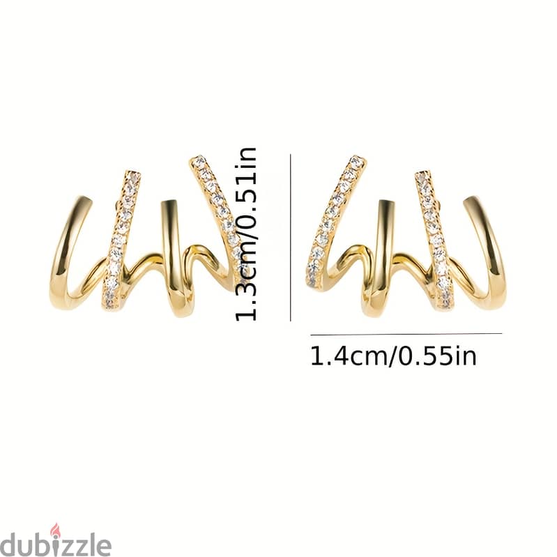 Sparkling Cubic Zirconia Decor Arc-Shaped Claw Design Stud Earrings 2