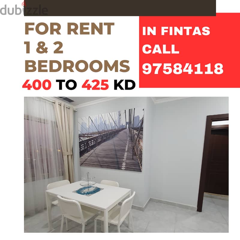 luxury spacious 1 & 2  bedrooms  furnished in fintas 7