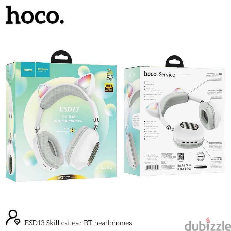 Hoco ESD13 Cat Ear BT5.3 FM 400mAh Stereo Wireless Headphones with Mic 4
