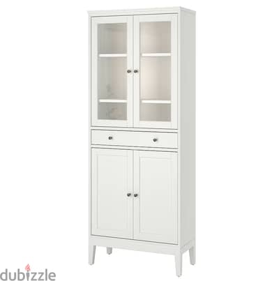 IKEA IDANÄS High cabinet w gls-drs and 1 drawer, white, gold handles