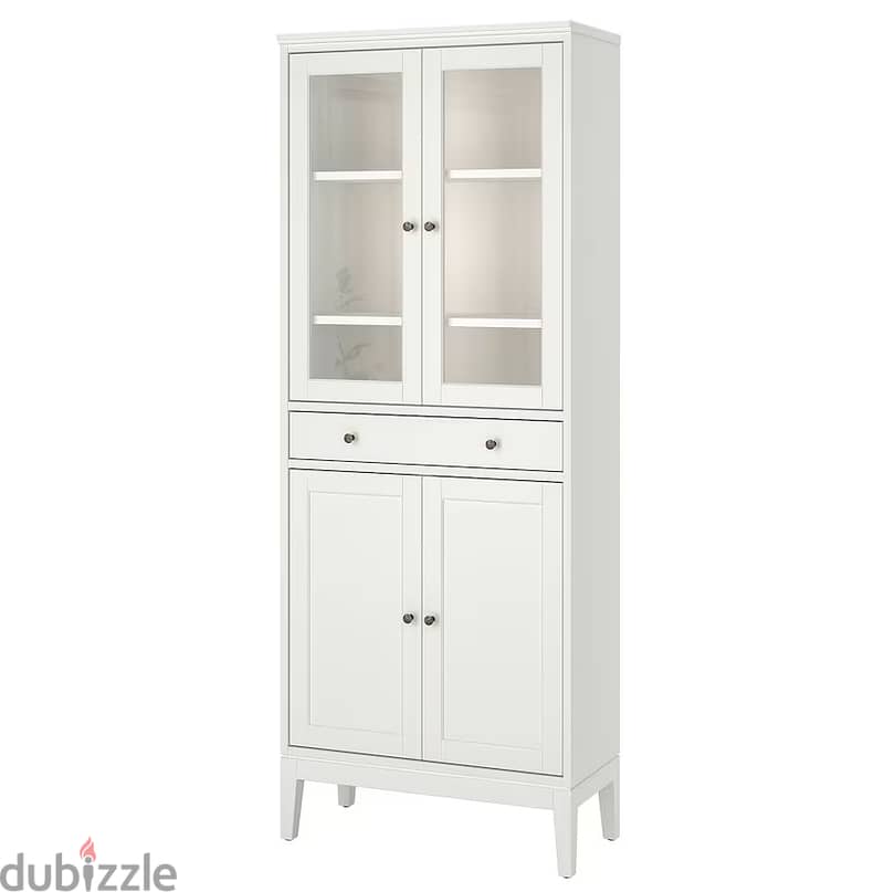 IKEA IDANÄS High cabinet w gls-drs and 1 drawer, white, gold handles 0