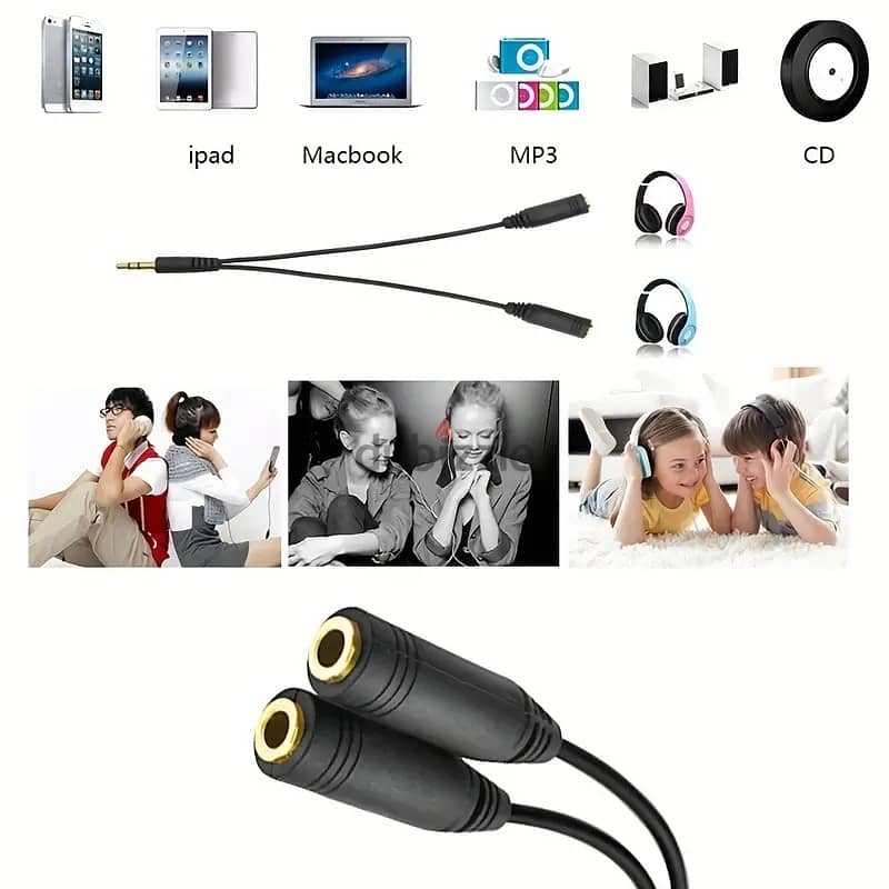 2 in 1 3.5mm Mobile Phone Headphone Microphone Audio Conversion Cable 2