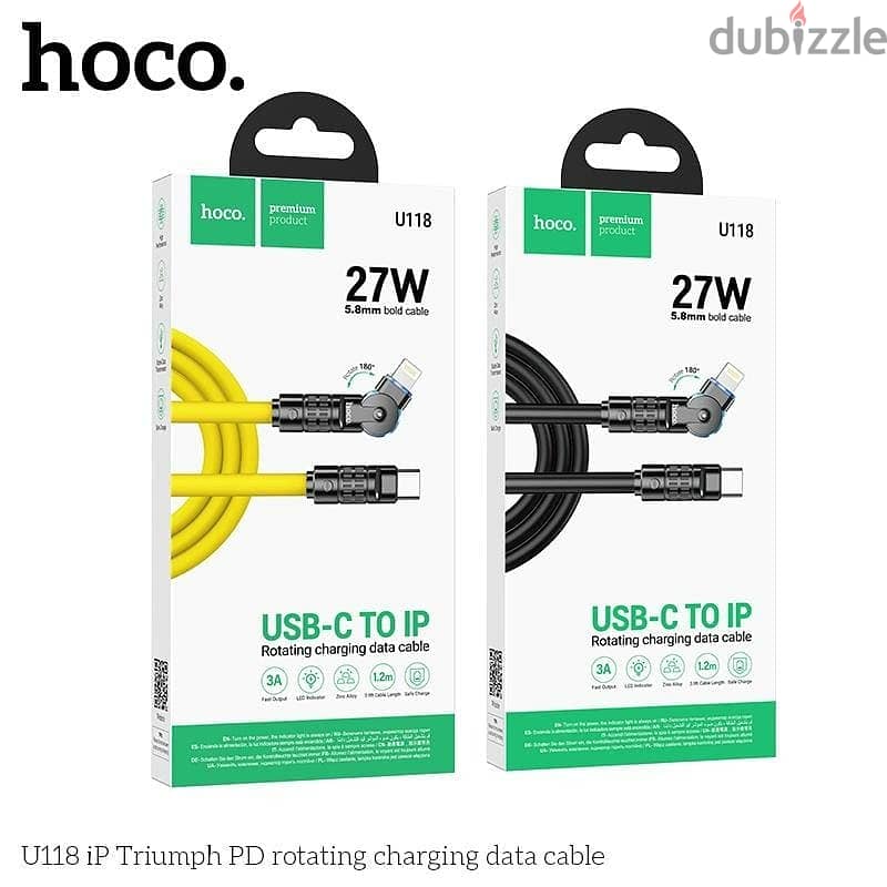 Hoco U118 Kaidi PD 27W USB-C/Type-C To 8 Pin Rotating Charging Data Ca 4