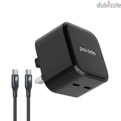 Porodo Super-Fast Dual USB-C Wall Charger With 1.2m Type-C Cable