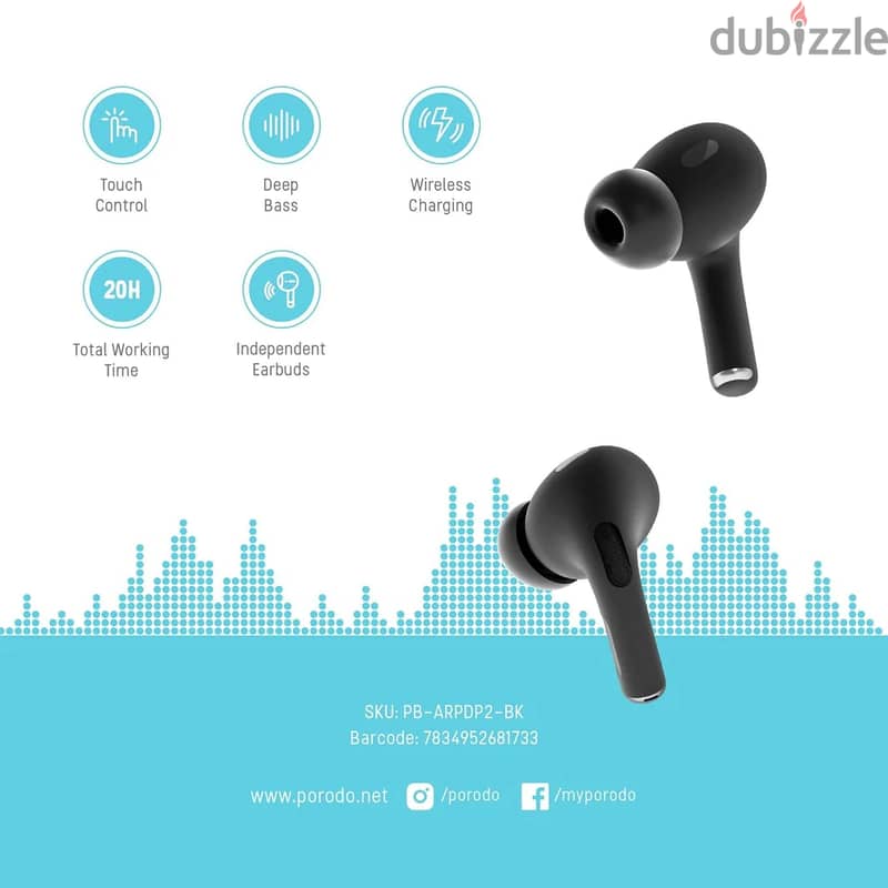 Porodo Blue Earbuds Pro 2 With Swipe Volume 3