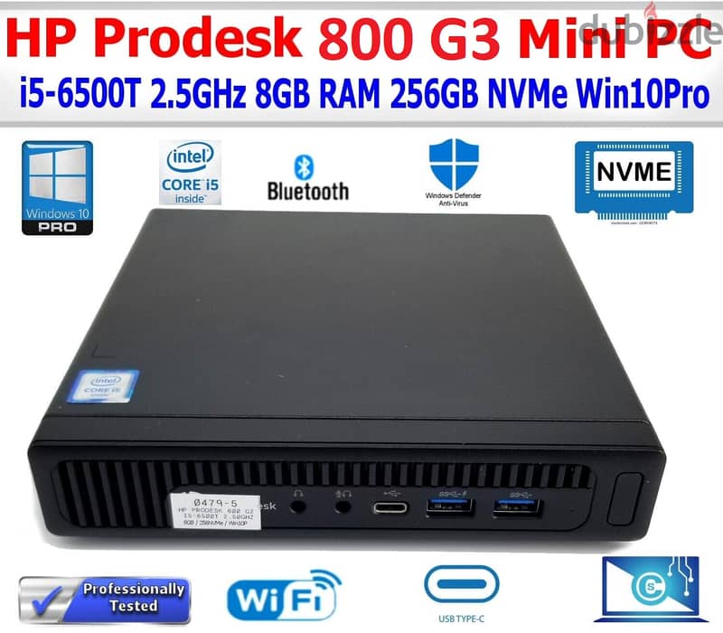 HP EliteDesk 800 G3 Desktop Mini PC i5 6500T 8GB RAM 256GB NVME 0