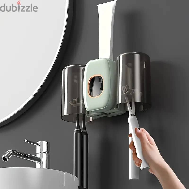 Wall Mounted Automatic Toothpaste Dispenser & Brush Holder With Cup 5