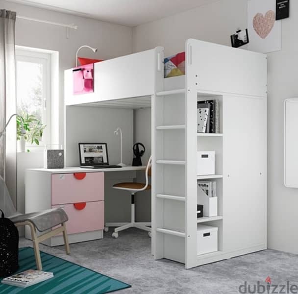 Ikea Kids Bed Loft Bed White/Pink 1
