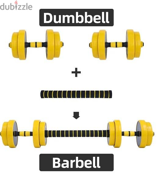 30 kg new dumbelle with bar connector cast iron yellow color 1