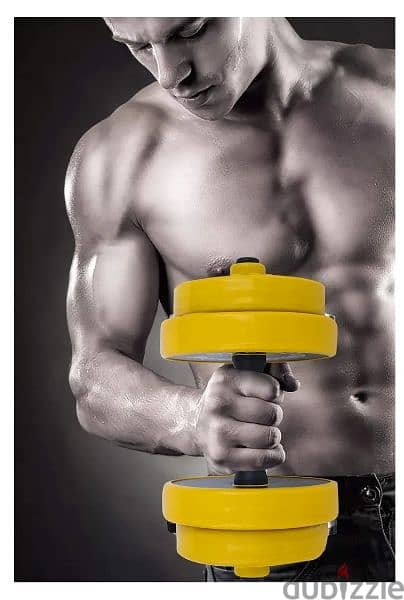 30 kg new dumbelle with bar connector cast iron yellow color 2