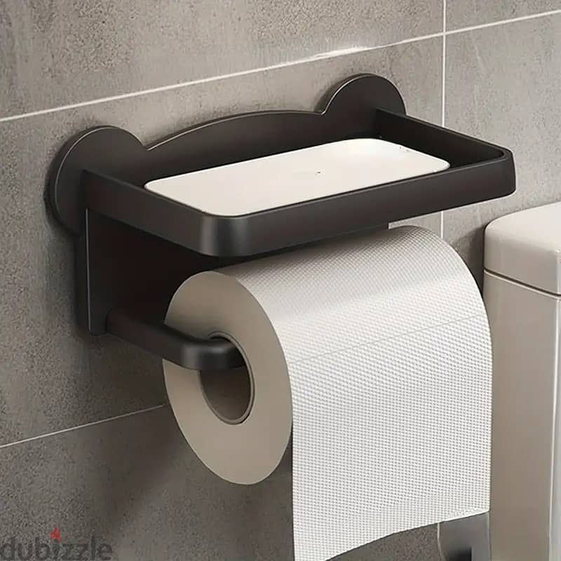 Wall Mounted Tissue Roll Holder With Storage Rack 0