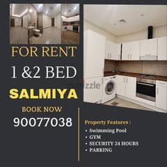 for rent 1 & 2 bedrooms semi furnished in salmiya