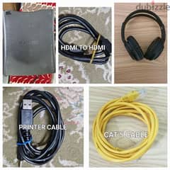 all types of cables, headphone, Bluetooth speaker, hard drive