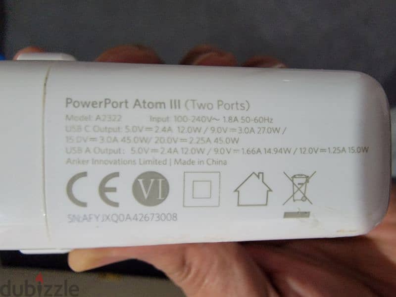 Anker PowerPort Atom III 2-Ports 45W Charger, WITH  2 cable 2