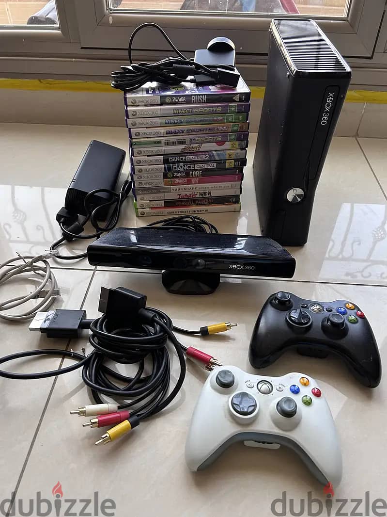 Xbox 360 with Kinect, 11 Games and two wireless controllers 1