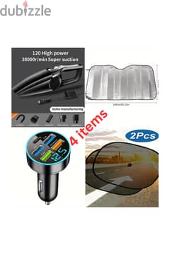 vehicle vacuum cleaner,3 sun shades and usb fast charger 0