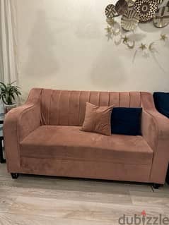 velvet sofa with cusions in good condition 0