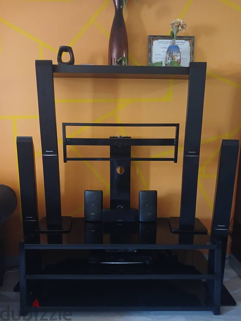 TV stand with Panasonic Home Theatre Speakers 2