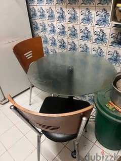 Glass Round table with 2 Chairs 0