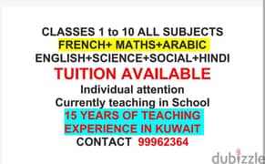 Tuition All Subjects MATHS+ FRENCH+ SCIENCE + ARABIC 999 62 364 0