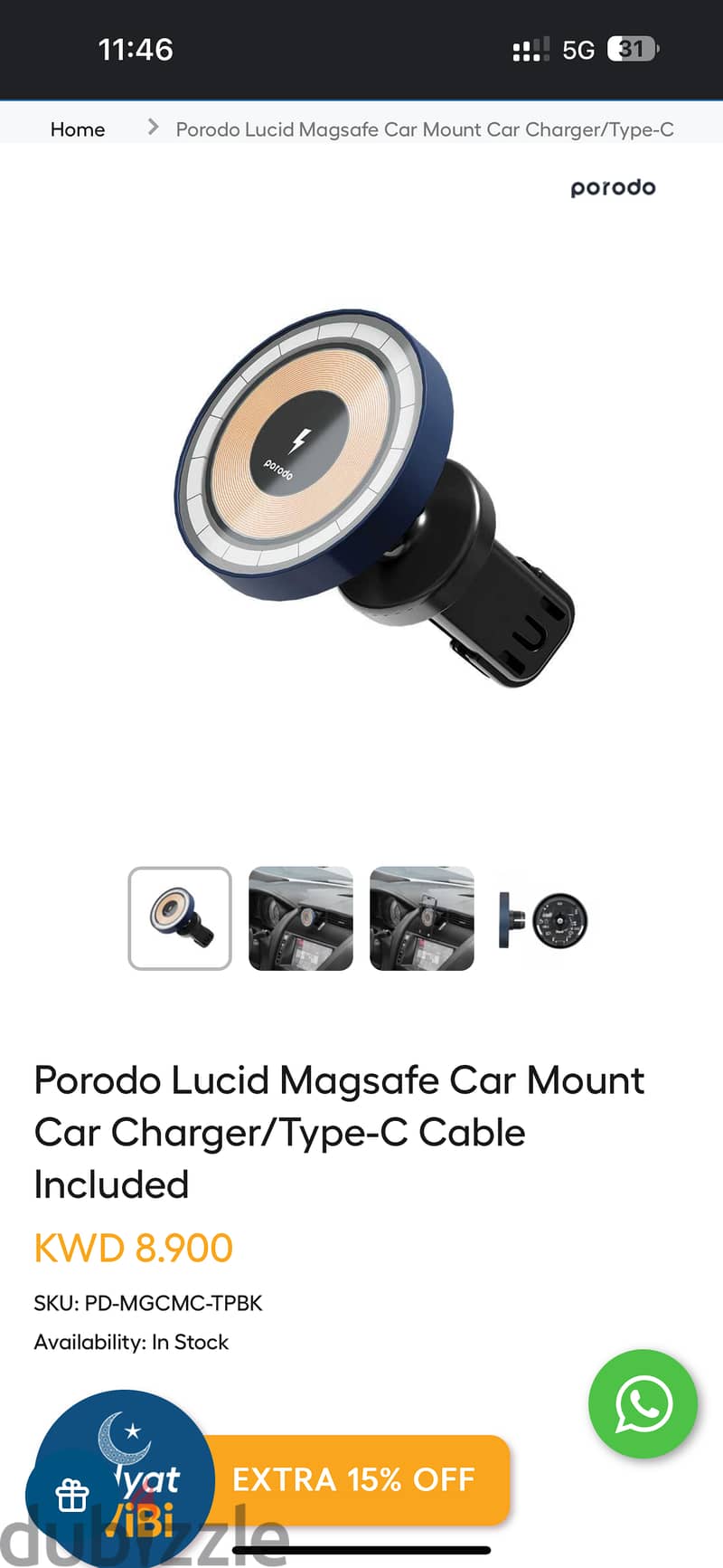Porodo Lucid Magsafe Car Mount Car Charger / Type-C Cable Included 4