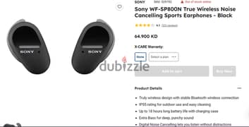 Sony WF-SP800N True Wireless Noise Cancelling Sports Earphones - Black 0