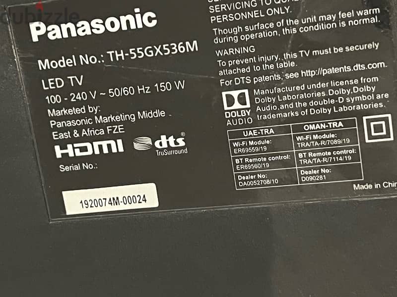 55” Panasonic smart TV 3