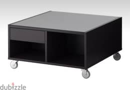 IKEA Black Coffee Table with glass top and wheels
