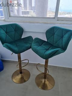Two Green colour velvet high chairs for sale . Hardly used 0