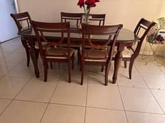 wooden Dining Table with  Heavy Glass top with 6 chairs