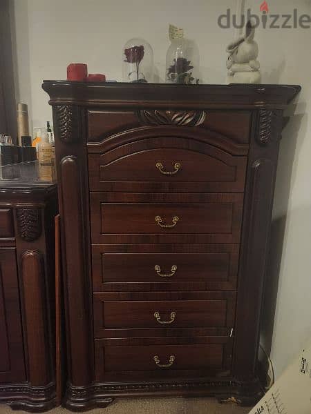 6 door cupboard, two night stands, dressing table, chest of drawers 2