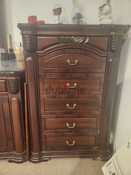 6 door cupboard, two night stands, dressing table, chest of drawers 3