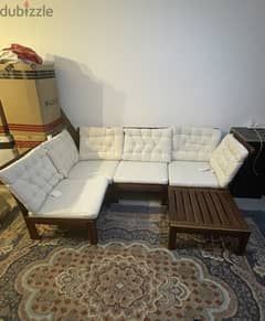Wooden sofa with cushion Ikea product